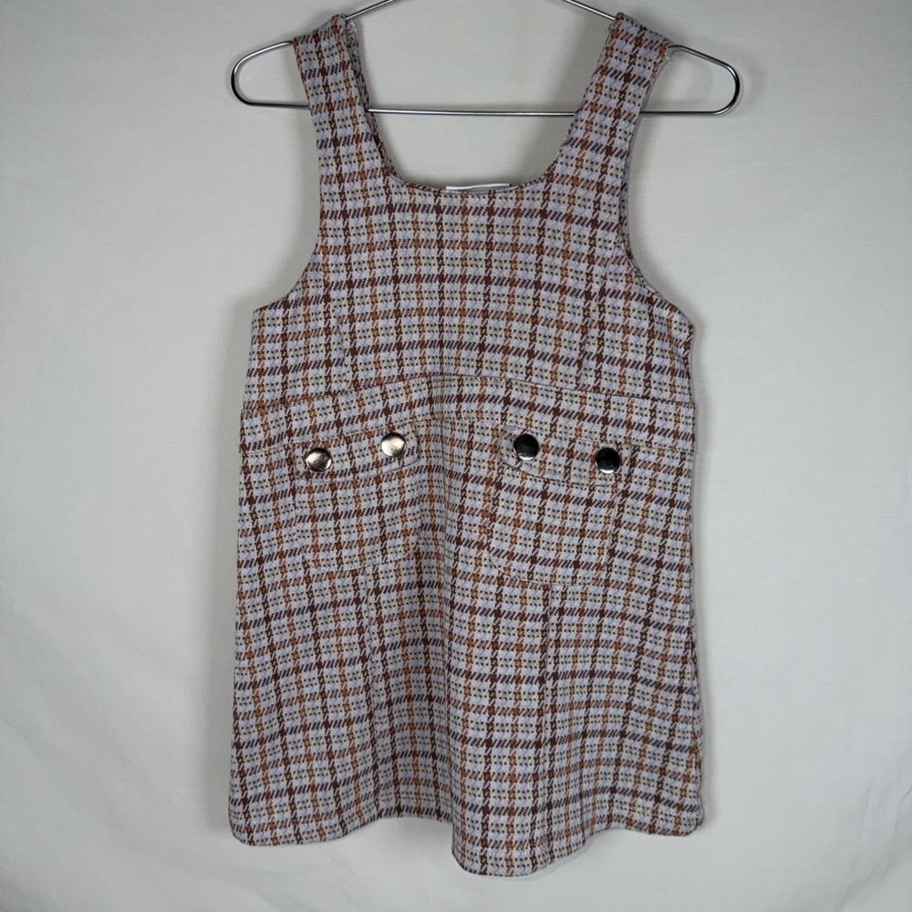 Rachel Zoe Girls Plaid Jumper Dress Brown Cream Size 4T Toddler